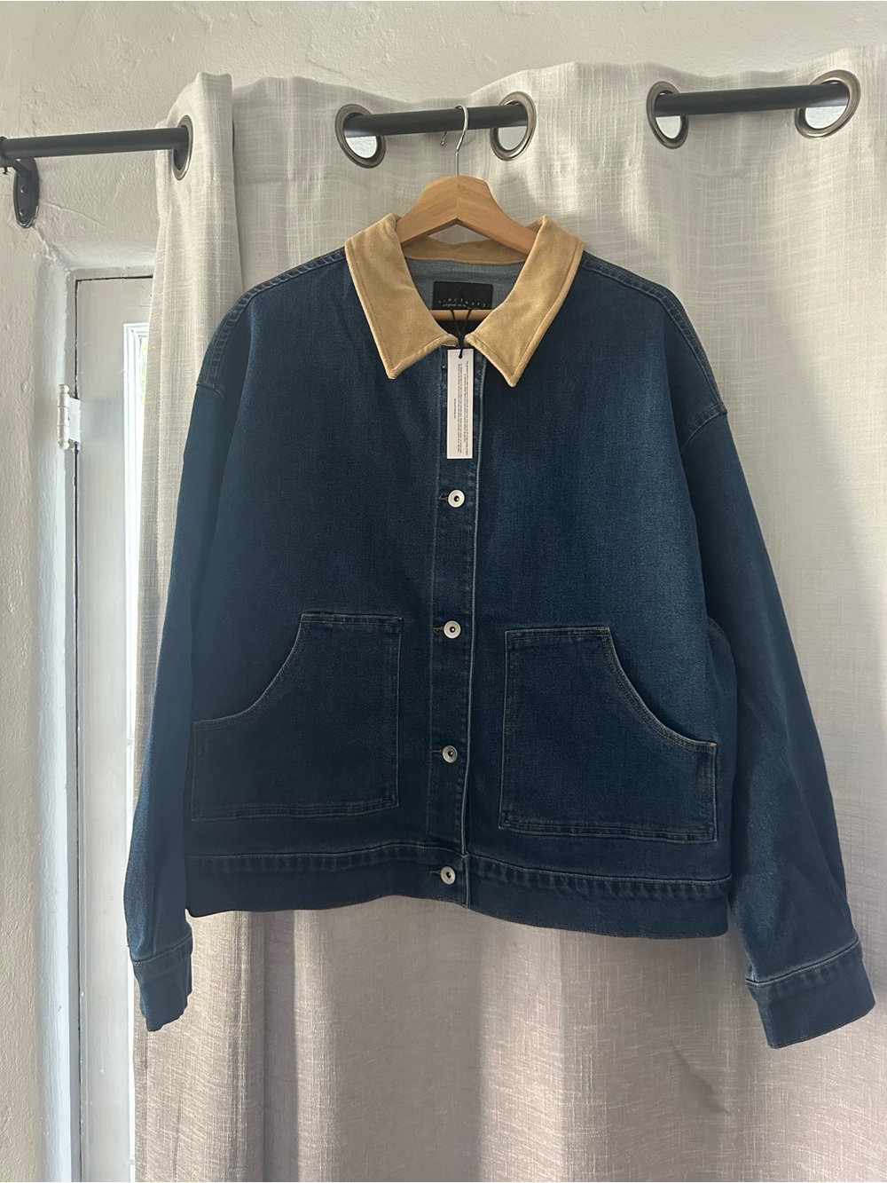 Sanctuary Dark Blue Denim Jacket with Tan Collar
